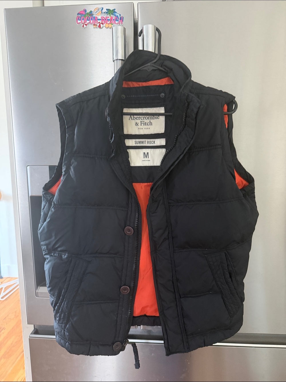 Abercrombie & Fitch Black Puffer Vest with Orange Lining